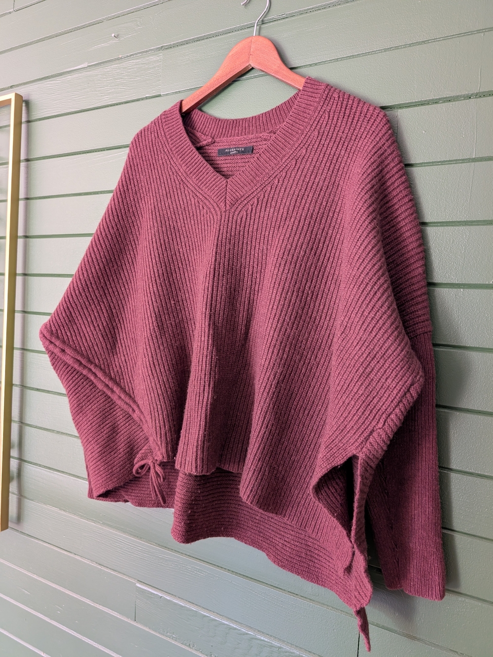 All Saints Burgundy V-Neck Poncho Sweater